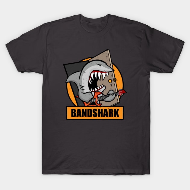 Retro Band Shark Cartoon Distressed Illustration T-Shirt by hobrath